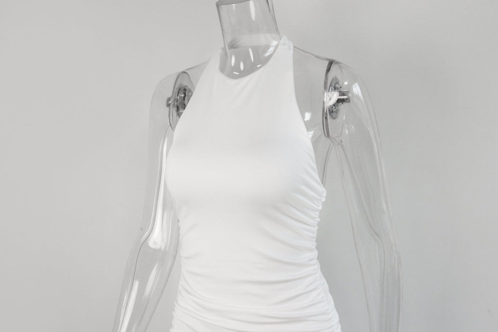 2024 Cross-Border New Sleeveless Backless Dress Round Neck Women's European and American Sexy Halter Pleated Slim Skirt - F.MarketWhite / XSF.MarketXS2024 Cross-Border New Sleeveless Backless Dress Round Neck Women's European and American Sexy Halter Pleated Slim Skirt2024 Cross-Border New Sleeveless Backless Dress Round Neck Women's European and American Sexy Halter Pleated Slim Skirt