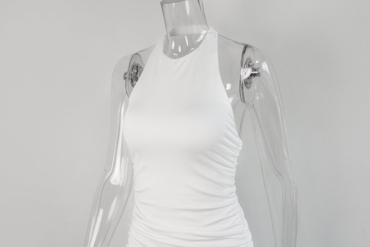 2024 Cross-Border New Sleeveless Backless Dress Round Neck Women's European and American Sexy Halter Pleated Slim Skirt - F.MarketWhite / XSF.MarketXS2024 Cross-Border New Sleeveless Backless Dress Round Neck Women's European and American Sexy Halter Pleated Slim Skirt2024 Cross-Border New Sleeveless Backless Dress Round Neck Women's European and American Sexy Halter Pleated Slim Skirt