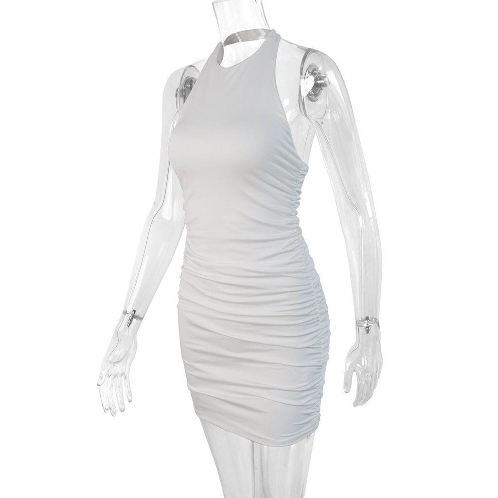 2024 Cross-Border New Sleeveless Backless Dress Round Neck Women's European and American Sexy Halter Pleated Slim Skirt - F.MarketWhite / XSF.MarketXS2024 Cross-Border New Sleeveless Backless Dress Round Neck Women's European and American Sexy Halter Pleated Slim Skirt2024 Cross-Border New Sleeveless Backless Dress Round Neck Women's European and American Sexy Halter Pleated Slim Skirt