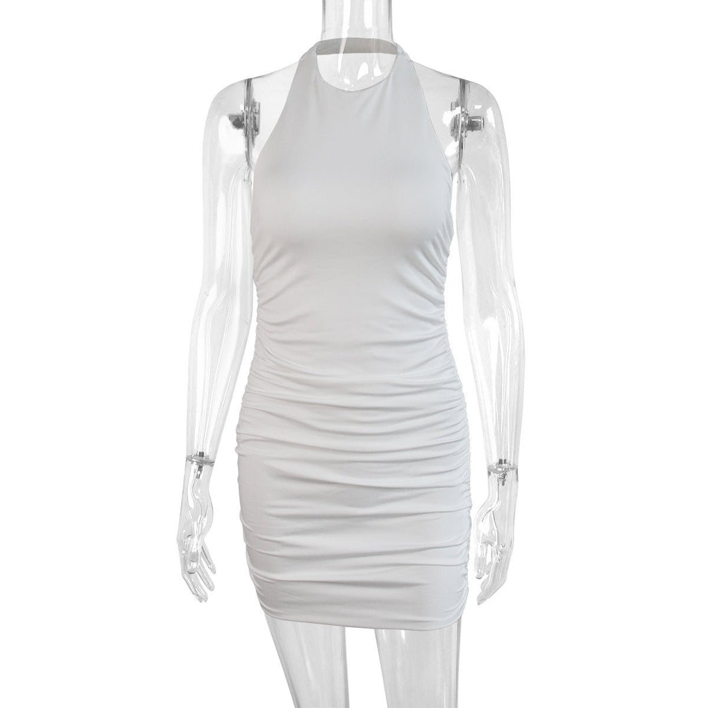 2024 Cross-Border New Sleeveless Backless Dress Round Neck Women's European and American Sexy Halter Pleated Slim Skirt - F.MarketWhite / XSF.MarketXS2024 Cross-Border New Sleeveless Backless Dress Round Neck Women's European and American Sexy Halter Pleated Slim Skirt2024 Cross-Border New Sleeveless Backless Dress Round Neck Women's European and American Sexy Halter Pleated Slim Skirt