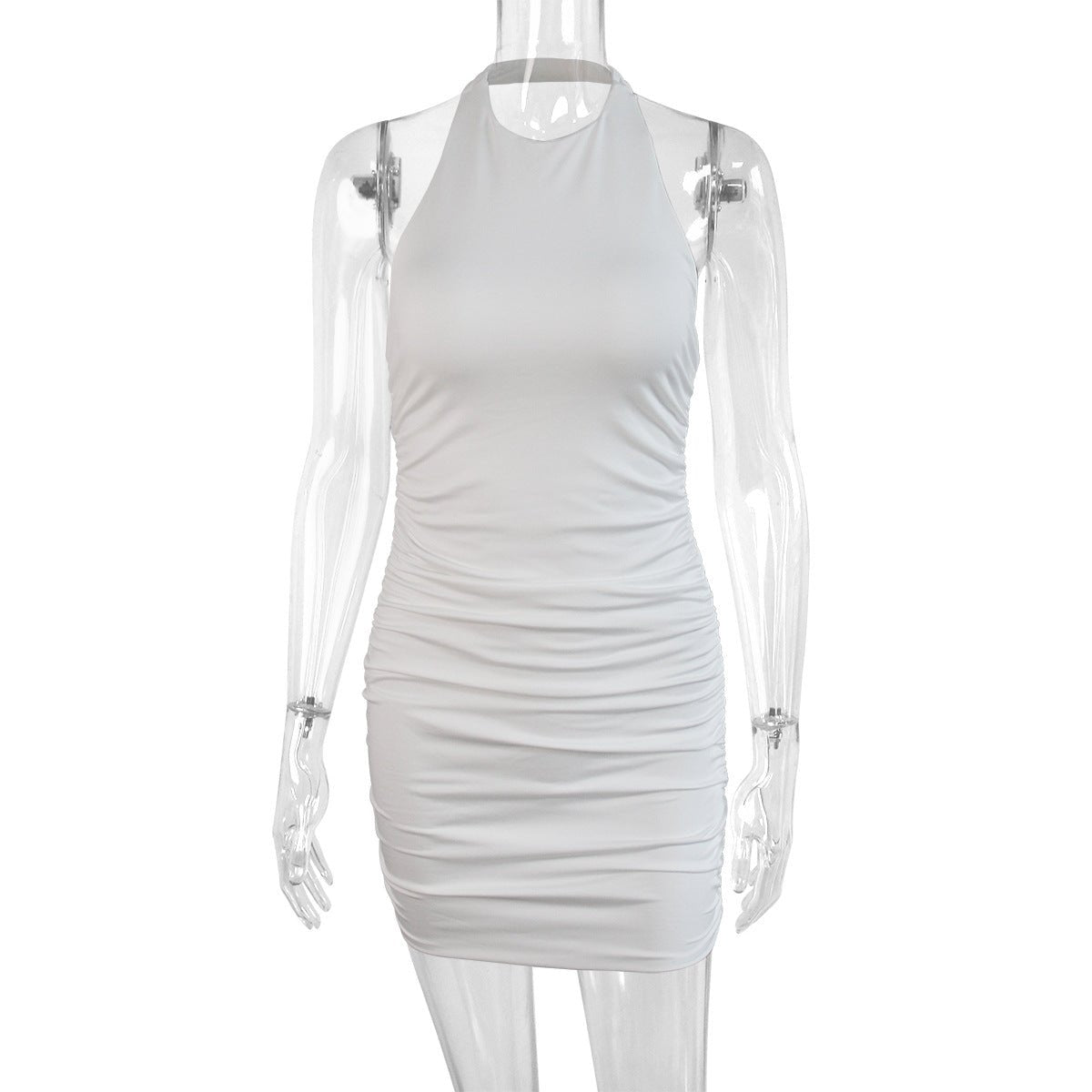 2024 Cross-Border New Sleeveless Backless Dress Round Neck Women's European and American Sexy Halter Pleated Slim Skirt - F.MarketWhite / XSF.MarketXS2024 Cross-Border New Sleeveless Backless Dress Round Neck Women's European and American Sexy Halter Pleated Slim Skirt2024 Cross-Border New Sleeveless Backless Dress Round Neck Women's European and American Sexy Halter Pleated Slim Skirt