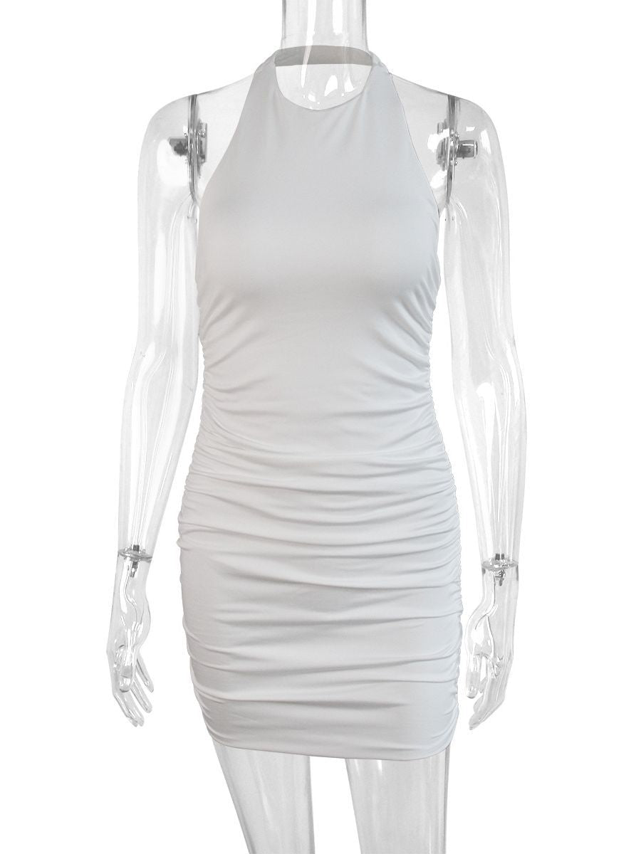 2024 Cross-Border New Sleeveless Backless Dress Round Neck Women's European and American Sexy Halter Pleated Slim Skirt - F.MarketWhite / XSF.MarketXS2024 Cross-Border New Sleeveless Backless Dress Round Neck Women's European and American Sexy Halter Pleated Slim Skirt2024 Cross-Border New Sleeveless Backless Dress Round Neck Women's European and American Sexy Halter Pleated Slim Skirt