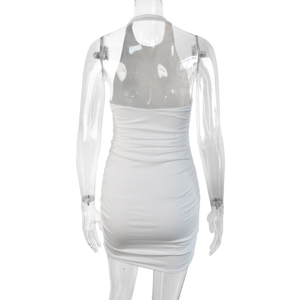 2024 Cross-Border New Sleeveless Backless Dress Round Neck Women's European and American Sexy Halter Pleated Slim Skirt - F.MarketWhite / XSF.MarketXS2024 Cross-Border New Sleeveless Backless Dress Round Neck Women's European and American Sexy Halter Pleated Slim Skirt2024 Cross-Border New Sleeveless Backless Dress Round Neck Women's European and American Sexy Halter Pleated Slim Skirt