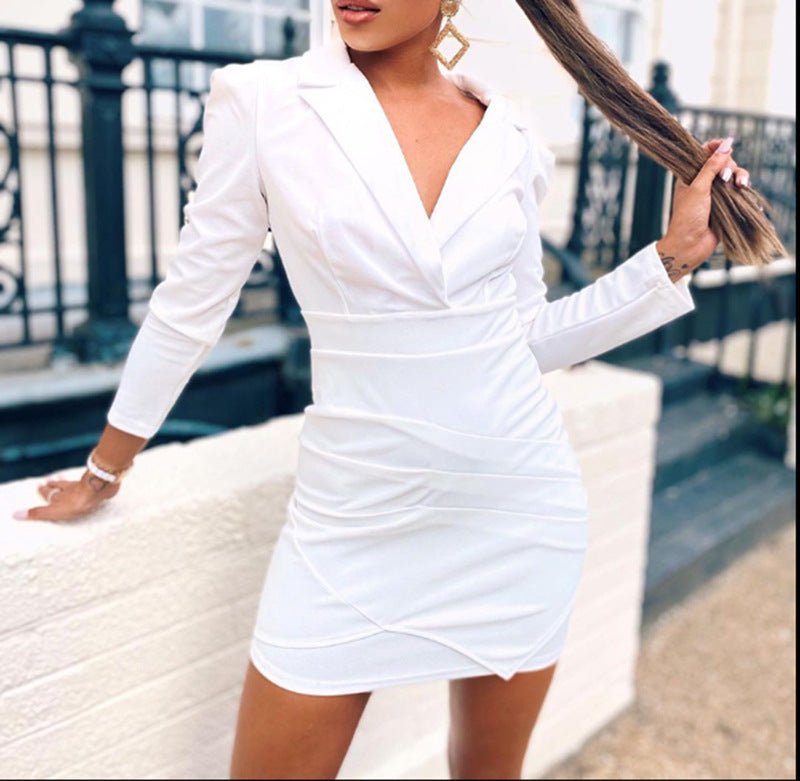 2025 European and American foreign trade women's new long sleeve slim suit collar hip dress cross-border Amazon one-step skirt - F.MarketWhite / SF.MarketS2025 European and American foreign trade women's new long sleeve slim suit collar hip dress cross-border Amazon one-step skirt2025 European and American foreign trade women's new long sleeve slim suit collar hip dress cross-border Amazon one-step skirt