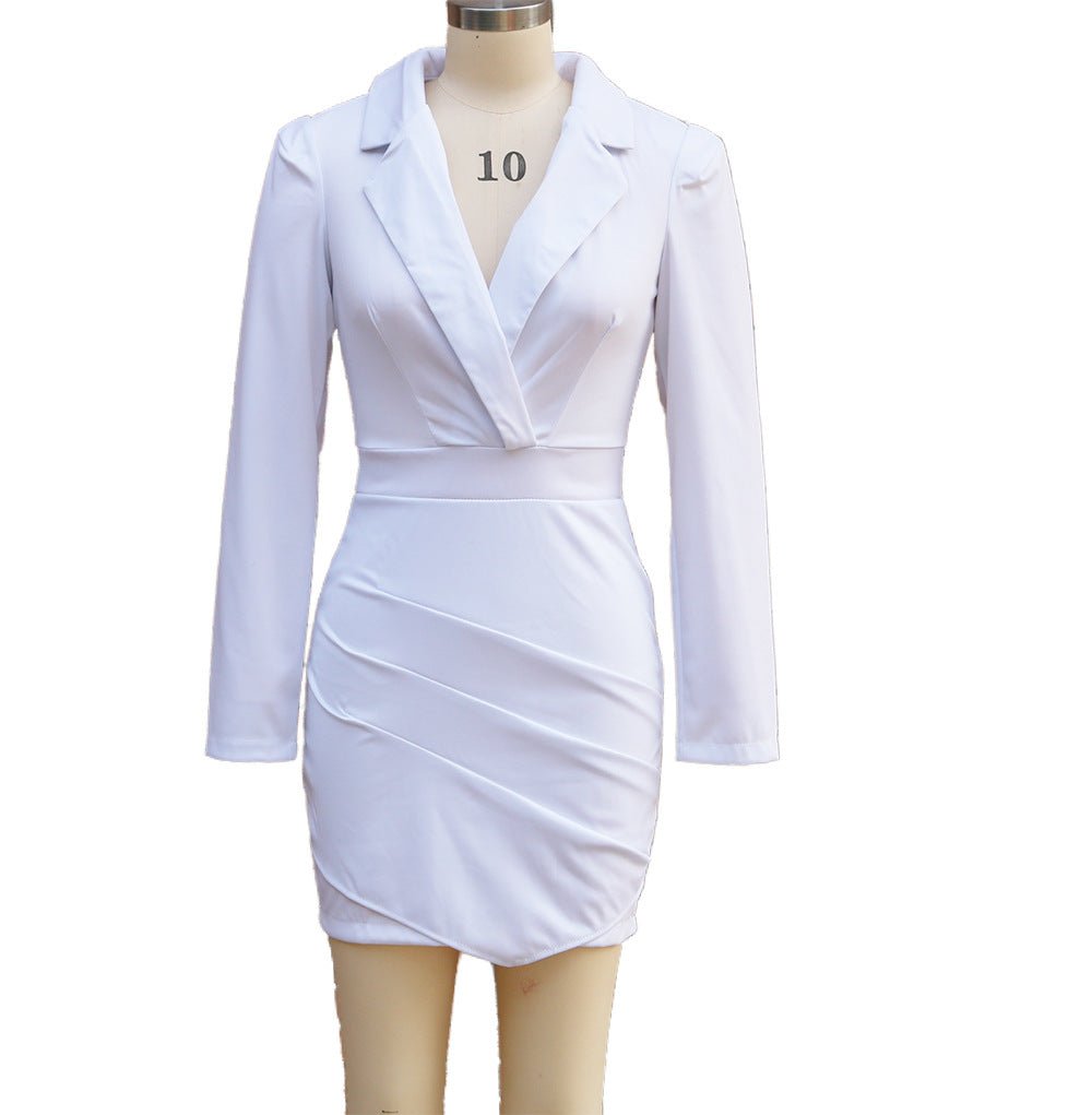 2025 European and American foreign trade women's new long sleeve slim suit collar hip dress cross-border Amazon one-step skirt - F.MarketWhite / SF.MarketS2025 European and American foreign trade women's new long sleeve slim suit collar hip dress cross-border Amazon one-step skirt2025 European and American foreign trade women's new long sleeve slim suit collar hip dress cross-border Amazon one-step skirt