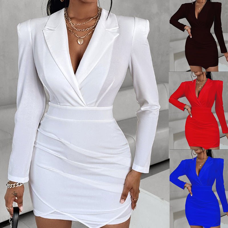 2025 European and American foreign trade women's new long sleeve slim suit collar hip dress cross-border Amazon one-step skirt - F.MarketWhite / SF.MarketS2025 European and American foreign trade women's new long sleeve slim suit collar hip dress cross-border Amazon one-step skirt2025 European and American foreign trade women's new long sleeve slim suit collar hip dress cross-border Amazon one-step skirt