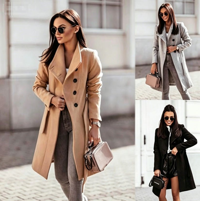 2026 Autumn/Winter European and American New Cross-Border Women's Clothing Amazon Woolen Coat Solid Color Tie-Up Mid-Length Woolen Jacket - F.MarketBlack / SF.MarketS2026 Autumn/Winter European and American New Cross-Border Women's Clothing Amazon Woolen Coat Solid Color Tie-Up Mid-Length Woolen Jacket2026 Autumn/Winter European and American New Cross-Border Women's Clothing Amazon Woolen Coat Solid Color Tie-Up Mid-Length Woolen Jacket