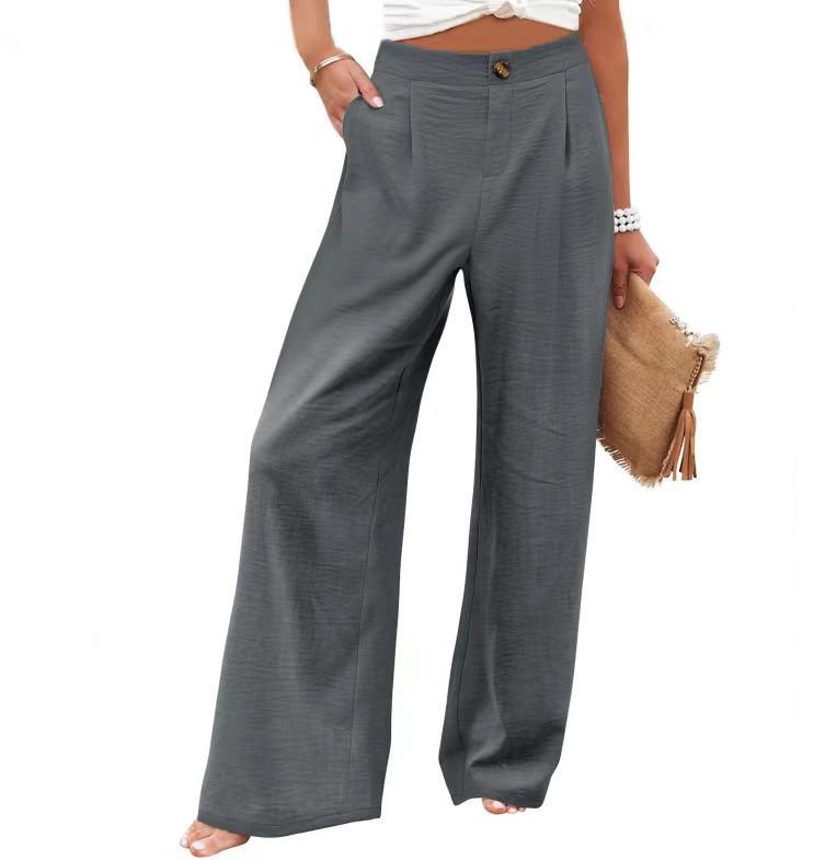 2026 Cross-Border Amazon European and American Summer Comfortable High-Waisted Long Pants with Buttons and Elastic Waist Wide-Leg Pants for Women Casual Straight-Leg Pants - F.MarketWhite / SF.MarketS2026 Cross-Border Amazon European and American Summer Comfortable High-Waisted Long Pants with Buttons and Elastic Waist Wide-Leg Pants for Women Casual Straight-Leg Pants2026 Cross-Border Amazon European and American Summer Comfortable High-Waisted Long Pants with Buttons and Elastic Waist Wide-Leg