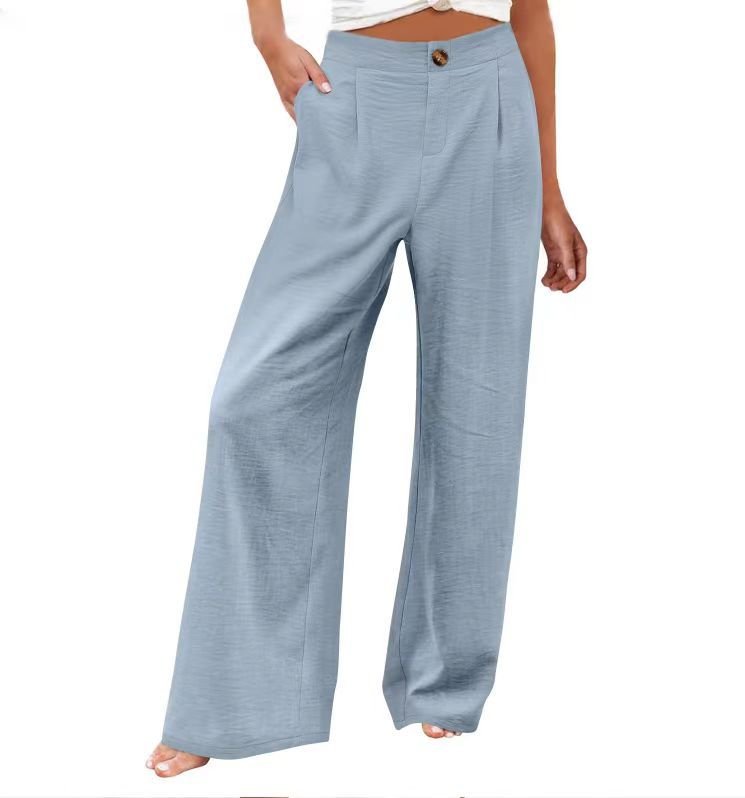 2026 Cross-Border Amazon European and American Summer Comfortable High-Waisted Long Pants with Buttons and Elastic Waist Wide-Leg Pants for Women Casual Straight-Leg Pants - F.MarketWhite / SF.MarketS2026 Cross-Border Amazon European and American Summer Comfortable High-Waisted Long Pants with Buttons and Elastic Waist Wide-Leg Pants for Women Casual Straight-Leg Pants2026 Cross-Border Amazon European and American Summer Comfortable High-Waisted Long Pants with Buttons and Elastic Waist Wide-Leg