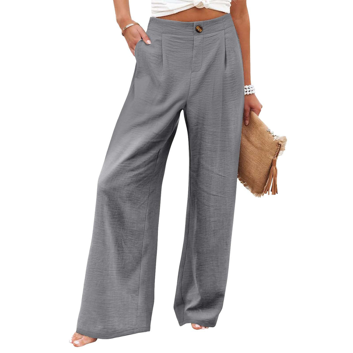 2026 Cross-Border Amazon European and American Summer Comfortable High-Waisted Long Pants with Buttons and Elastic Waist Wide-Leg Pants for Women Casual Straight-Leg Pants - F.MarketWhite / SF.MarketS2026 Cross-Border Amazon European and American Summer Comfortable High-Waisted Long Pants with Buttons and Elastic Waist Wide-Leg Pants for Women Casual Straight-Leg Pants2026 Cross-Border Amazon European and American Summer Comfortable High-Waisted Long Pants with Buttons and Elastic Waist Wide-Leg