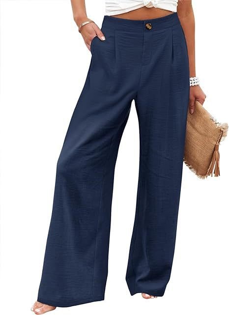 2026 Cross-Border Amazon European and American Summer Comfortable High-Waisted Long Pants with Buttons and Elastic Waist Wide-Leg Pants for Women Casual Straight-Leg Pants - F.MarketNavy blue / SF.MarketS2026 Cross-Border Amazon European and American Summer Comfortable High-Waisted Long Pants with Buttons and Elastic Waist Wide-Leg Pants for Women Casual Straight-Leg Pants2026 Cross-Border Amazon European and American Summer Comfortable High-Waisted Long Pants with Buttons and Elastic Waist Wide