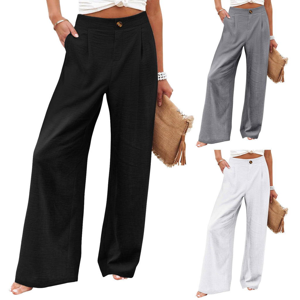 2026 Cross-Border Amazon European and American Summer Comfortable High-Waisted Long Pants with Buttons and Elastic Waist Wide-Leg Pants for Women Casual Straight-Leg Pants - F.MarketWhite / SF.MarketS2026 Cross-Border Amazon European and American Summer Comfortable High-Waisted Long Pants with Buttons and Elastic Waist Wide-Leg Pants for Women Casual Straight-Leg Pants2026 Cross-Border Amazon European and American Summer Comfortable High-Waisted Long Pants with Buttons and Elastic Waist Wide-Leg
