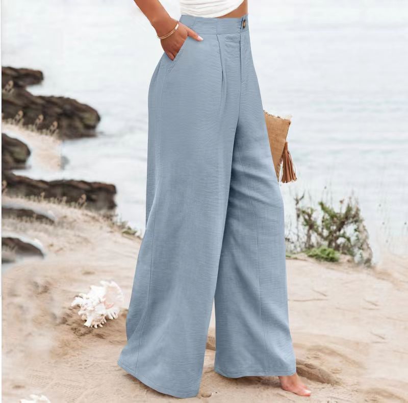 2026 Cross-Border Amazon European and American Summer Comfortable High-Waisted Long Pants with Buttons and Elastic Waist Wide-Leg Pants for Women Casual Straight-Leg Pants - F.MarketWhite / SF.MarketS2026 Cross-Border Amazon European and American Summer Comfortable High-Waisted Long Pants with Buttons and Elastic Waist Wide-Leg Pants for Women Casual Straight-Leg Pants2026 Cross-Border Amazon European and American Summer Comfortable High-Waisted Long Pants with Buttons and Elastic Waist Wide-Leg