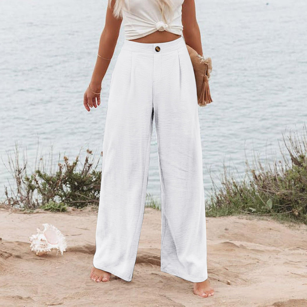 2026 Cross-Border Amazon European and American Summer Comfortable High-Waisted Long Pants with Buttons and Elastic Waist Wide-Leg Pants for Women Casual Straight-Leg Pants - F.MarketWhite / SF.MarketS2026 Cross-Border Amazon European and American Summer Comfortable High-Waisted Long Pants with Buttons and Elastic Waist Wide-Leg Pants for Women Casual Straight-Leg Pants2026 Cross-Border Amazon European and American Summer Comfortable High-Waisted Long Pants with Buttons and Elastic Waist Wide-Leg