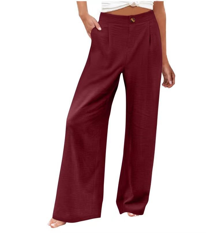 2026 Cross-Border Amazon European and American Summer Comfortable High-Waisted Long Pants with Buttons and Elastic Waist Wide-Leg Pants for Women Casual Straight-Leg Pants - F.Marketwine red / SF.MarketS2026 Cross-Border Amazon European and American Summer Comfortable High-Waisted Long Pants with Buttons and Elastic Waist Wide-Leg Pants for Women Casual Straight-Leg Pants2026 Cross-Border Amazon European and American Summer Comfortable High-Waisted Long Pants with Buttons and Elastic Waist Wide-