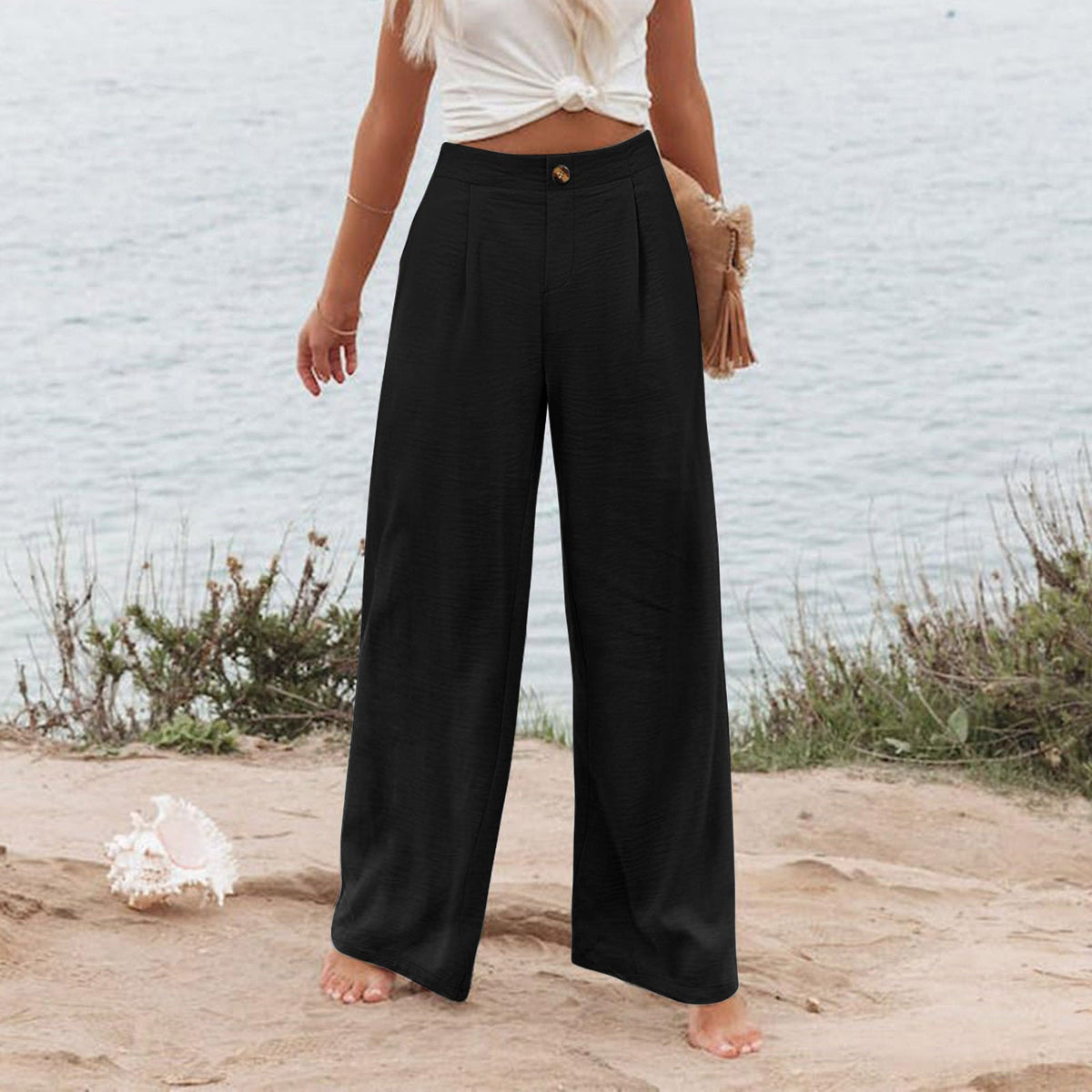 2026 Cross-Border Amazon European and American Summer Comfortable High-Waisted Long Pants with Buttons and Elastic Waist Wide-Leg Pants for Women Casual Straight-Leg Pants - F.MarketBlack / SF.MarketS2026 Cross-Border Amazon European and American Summer Comfortable High-Waisted Long Pants with Buttons and Elastic Waist Wide-Leg Pants for Women Casual Straight-Leg Pants2026 Cross-Border Amazon European and American Summer Comfortable High-Waisted Long Pants with Buttons and Elastic Waist Wide-Leg