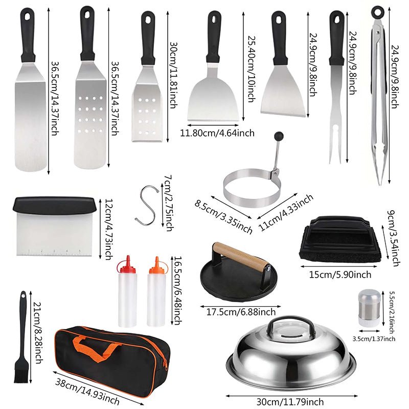 29PCS BBQ Set w/ Burger Press, Stainless Steel Grill Tools & Spatula - F.Market30E81E0ECAB54F9392EB380DED722A0Feprolo29PCS BBQ Set w/ Burger Press, Stainless Steel Grill Tools & Spatula29PCS BBQ Set w/ Burger Press, Stainless Steel Grill Tools & Spatula