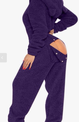 80223 European and American Cross-Border New Style One-Piece Loungewear Sexy Open-Back Women's Long-Sleeve Jumpsuit with Hood Cute Furry - F.MarketS / Dark purpleF.MarketS80223 European and American Cross-Border New Style One-Piece Loungewear Sexy Open-Back Women's Long-Sleeve Jumpsuit with Hood Cute Furry80223 European and American Cross-Border New Style One-Piece Loungewear Sexy Open-Back Women's Long-Sleeve Jumpsuit with Hood Cute Furry
