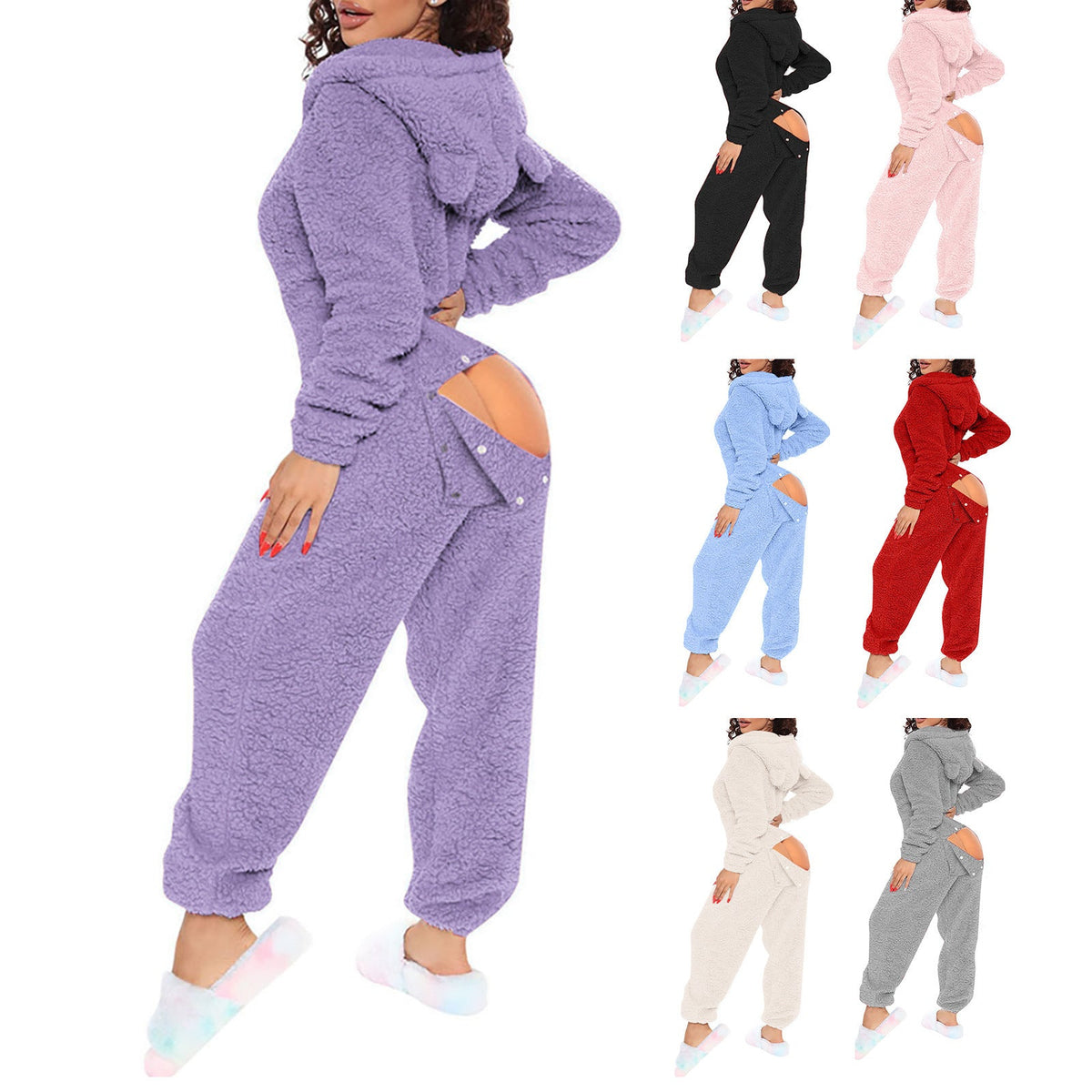 80223 European and American Cross-Border New Style One-Piece Loungewear Sexy Open-Back Women's Long-Sleeve Jumpsuit with Hood Cute Furry - F.MarketS / Maximum size is 800g, shipped on the same day as the order is placedF.MarketS80223 European and American Cross-Border New Style One-Piece Loungewear Sexy Open-Back Women's Long-Sleeve Jumpsuit with Hood Cute Furry80223 European and American Cross-Border New Style One-Piece Loungewear Sexy Open-Back Women's Long-Sleeve Jumpsuit with Hood Cute Furry