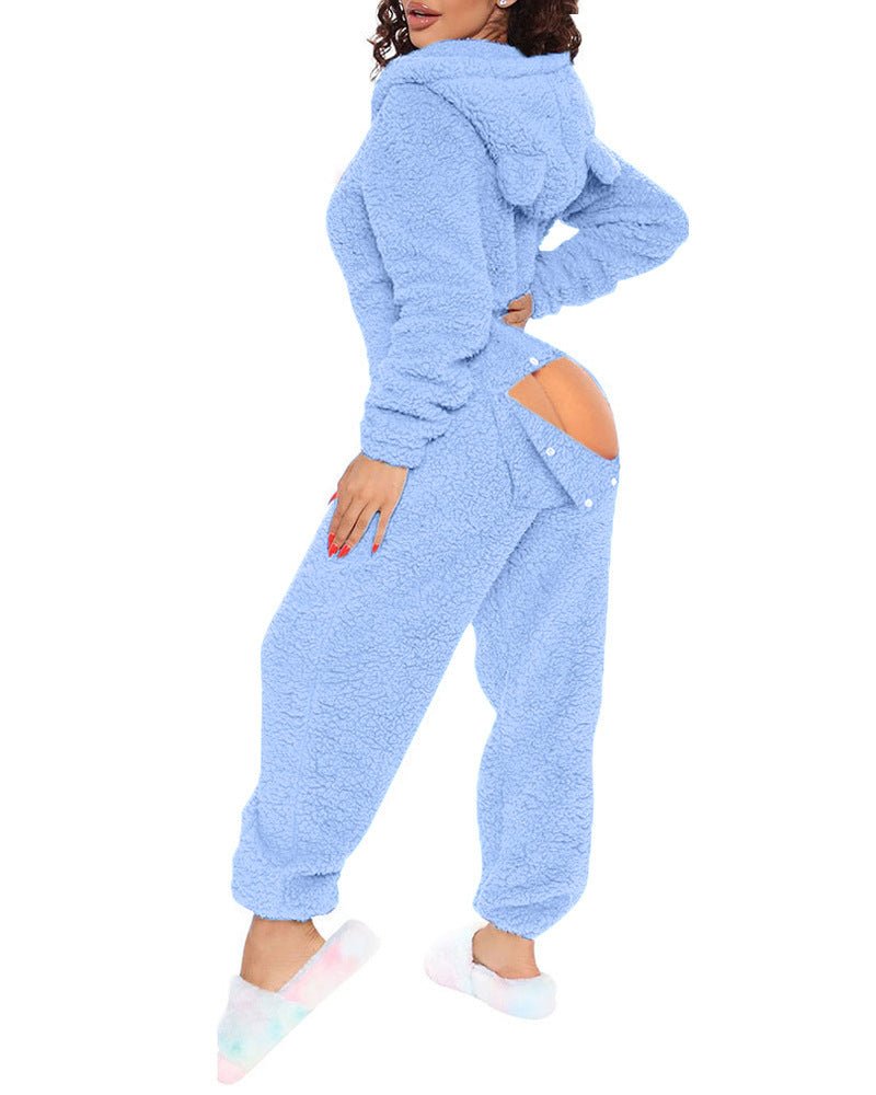 80223 European and American Cross-Border New Style One-Piece Loungewear Sexy Open-Back Women's Long-Sleeve Jumpsuit with Hood Cute Furry - F.MarketS / BlueF.MarketS80223 European and American Cross-Border New Style One-Piece Loungewear Sexy Open-Back Women's Long-Sleeve Jumpsuit with Hood Cute Furry80223 European and American Cross-Border New Style One-Piece Loungewear Sexy Open-Back Women's Long-Sleeve Jumpsuit with Hood Cute Furry