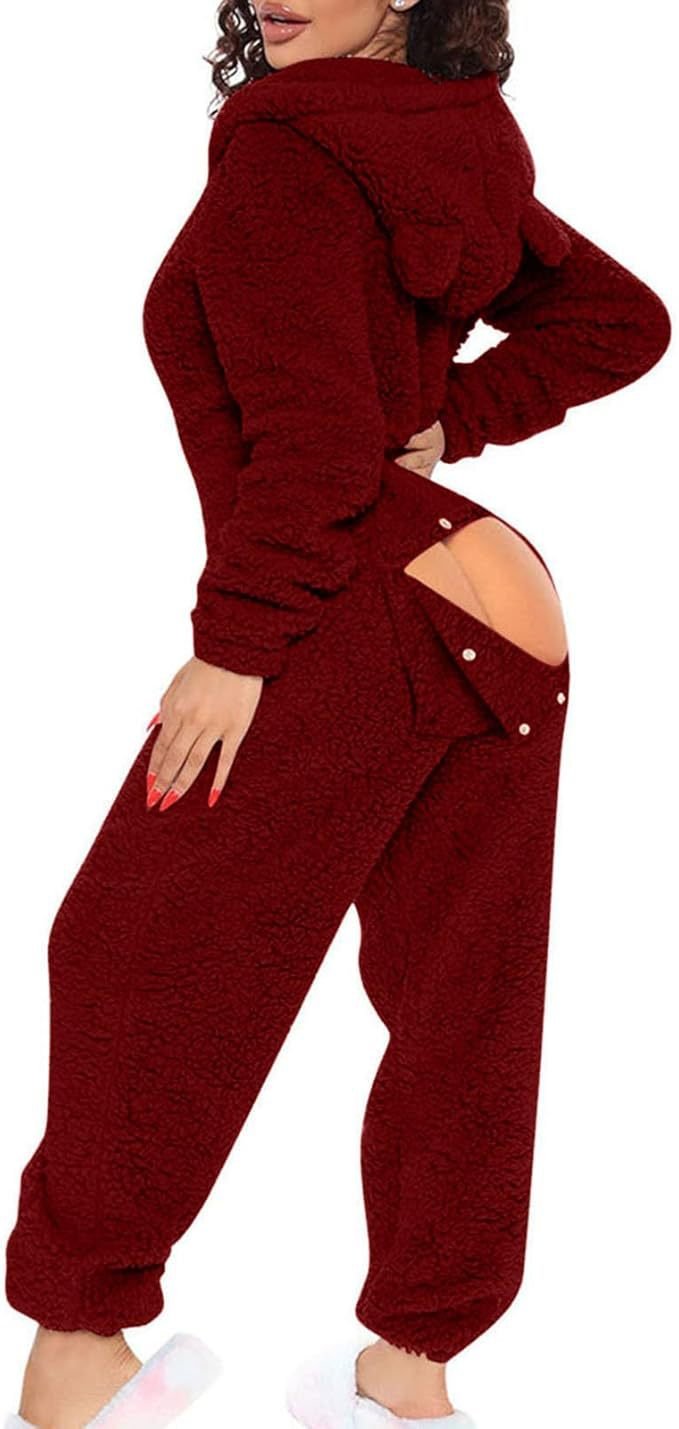 80223 European and American Cross-Border New Style One-Piece Loungewear Sexy Open-Back Women's Long-Sleeve Jumpsuit with Hood Cute Furry - F.MarketS / Wine redF.MarketS80223 European and American Cross-Border New Style One-Piece Loungewear Sexy Open-Back Women's Long-Sleeve Jumpsuit with Hood Cute Furry80223 European and American Cross-Border New Style One-Piece Loungewear Sexy Open-Back Women's Long-Sleeve Jumpsuit with Hood Cute Furry