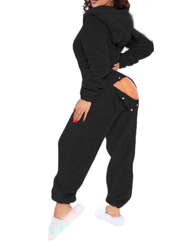 80223 European and American Cross-Border New Style One-Piece Loungewear Sexy Open-Back Women's Long-Sleeve Jumpsuit with Hood Cute Furry - F.MarketS / BlackF.MarketS80223 European and American Cross-Border New Style One-Piece Loungewear Sexy Open-Back Women's Long-Sleeve Jumpsuit with Hood Cute Furry80223 European and American Cross-Border New Style One-Piece Loungewear Sexy Open-Back Women's Long-Sleeve Jumpsuit with Hood Cute Furry