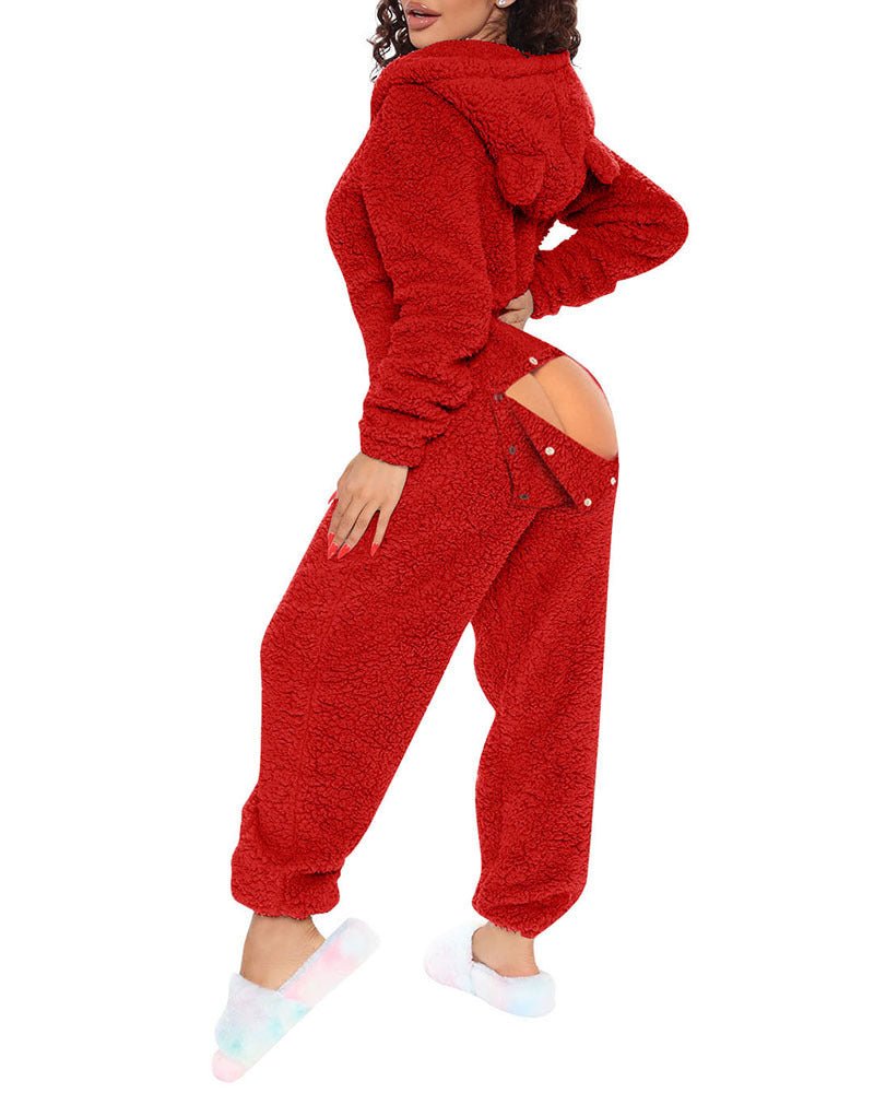 80223 European and American Cross-Border New Style One-Piece Loungewear Sexy Open-Back Women's Long-Sleeve Jumpsuit with Hood Cute Furry - F.MarketS / RedF.MarketS80223 European and American Cross-Border New Style One-Piece Loungewear Sexy Open-Back Women's Long-Sleeve Jumpsuit with Hood Cute Furry80223 European and American Cross-Border New Style One-Piece Loungewear Sexy Open-Back Women's Long-Sleeve Jumpsuit with Hood Cute Furry