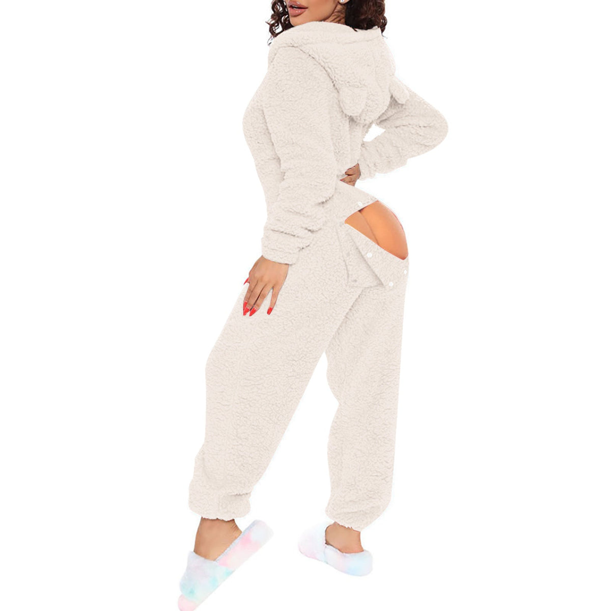 80223 European and American Cross-Border New Style One-Piece Loungewear Sexy Open-Back Women's Long-Sleeve Jumpsuit with Hood Cute Furry - F.MarketS / Ivory WhiteF.MarketS80223 European and American Cross-Border New Style One-Piece Loungewear Sexy Open-Back Women's Long-Sleeve Jumpsuit with Hood Cute Furry80223 European and American Cross-Border New Style One-Piece Loungewear Sexy Open-Back Women's Long-Sleeve Jumpsuit with Hood Cute Furry