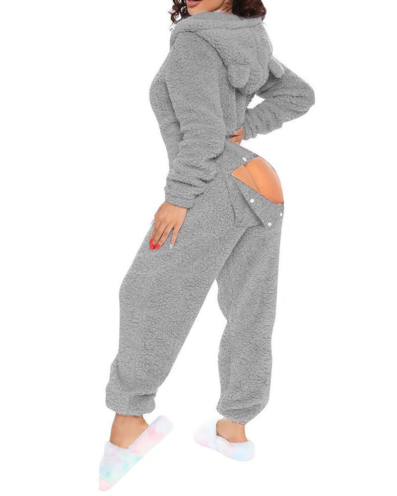 80223 European and American Cross-Border New Style One-Piece Loungewear Sexy Open-Back Women's Long-Sleeve Jumpsuit with Hood Cute Furry - F.MarketS / Light grayF.MarketS80223 European and American Cross-Border New Style One-Piece Loungewear Sexy Open-Back Women's Long-Sleeve Jumpsuit with Hood Cute Furry80223 European and American Cross-Border New Style One-Piece Loungewear Sexy Open-Back Women's Long-Sleeve Jumpsuit with Hood Cute Furry
