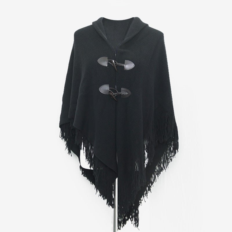 Autumn and Winter New Shawl Cloak Tassel Horn Button Pure Color Asymmetrical Double Layer Tassel Cloak Shawl Warm and Thickeneded - F.MarketRed / 120cmF.Market120cmAutumn and Winter New Shawl Cloak Tassel Horn Button Pure Color Asymmetrical Double Layer Tassel Cloak Shawl Warm and ThickenededAutumn and Winter New Shawl Cloak Tassel Horn Button Pure Color Asymmetrical Double Layer Tassel Cloak Shawl Warm and Thickeneded