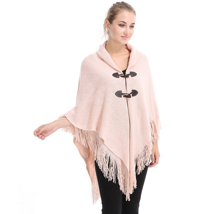 Autumn and Winter New Shawl Cloak Tassel Horn Button Pure Color Asymmetrical Double Layer Tassel Cloak Shawl Warm and Thickeneded - F.MarketRed / 120cmF.Market120cmAutumn and Winter New Shawl Cloak Tassel Horn Button Pure Color Asymmetrical Double Layer Tassel Cloak Shawl Warm and ThickenededAutumn and Winter New Shawl Cloak Tassel Horn Button Pure Color Asymmetrical Double Layer Tassel Cloak Shawl Warm and Thickeneded