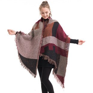 Autumn and Winter New Shawl Cloak Tassel Horn Button Pure Color Asymmetrical Double Layer Tassel Cloak Shawl Warm and Thickeneded - F.MarketRed / 120cmF.Market120cmAutumn and Winter New Shawl Cloak Tassel Horn Button Pure Color Asymmetrical Double Layer Tassel Cloak Shawl Warm and ThickenededAutumn and Winter New Shawl Cloak Tassel Horn Button Pure Color Asymmetrical Double Layer Tassel Cloak Shawl Warm and Thickeneded