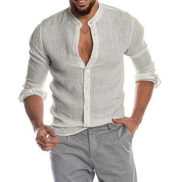 Casual Linen Long Sleeve Shirt for Men with Stand Collar and V-Neck, Autumn/Winter New Style - F.MarketCC0EE378C8BD4858A50CC4E7CE365AC3eproloSCasual Linen Long Sleeve Shirt for Men with Stand Collar and V-Neck, Autumn/Winter New StyleCasual Linen Long Sleeve Shirt for Men with Stand Collar and V-Neck, Autumn/Winter New Style