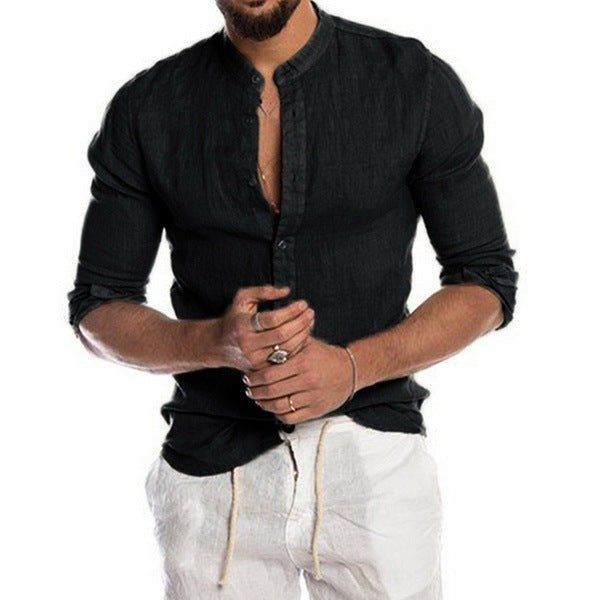Casual Linen Long Sleeve Shirt for Men with Stand Collar and V-Neck, Autumn/Winter New Style - F.MarketCC0EE378C8BD4858A50CC4E7CE365AC3eproloSCasual Linen Long Sleeve Shirt for Men with Stand Collar and V-Neck, Autumn/Winter New StyleCasual Linen Long Sleeve Shirt for Men with Stand Collar and V-Neck, Autumn/Winter New Style