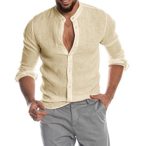 Casual Linen Long Sleeve Shirt for Men with Stand Collar and V-Neck, Autumn/Winter New Style - F.Market37A9188680BE4BAFBF30BA5FB32B767BeproloSCasual Linen Long Sleeve Shirt for Men with Stand Collar and V-Neck, Autumn/Winter New StyleCasual Linen Long Sleeve Shirt for Men with Stand Collar and V-Neck, Autumn/Winter New Style