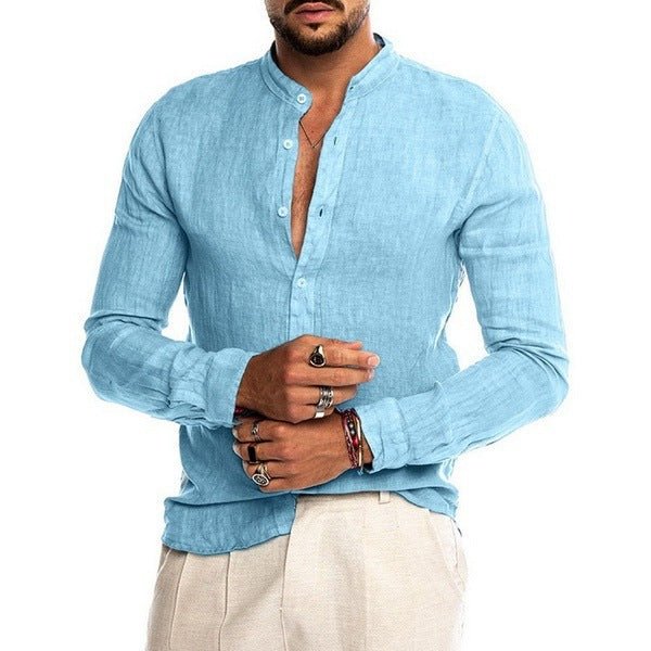 Casual Linen Long Sleeve Shirt for Men with Stand Collar and V-Neck, Autumn/Winter New Style - F.Market93C3A654770F4E40B802AF8D8990542FeproloSCasual Linen Long Sleeve Shirt for Men with Stand Collar and V-Neck, Autumn/Winter New StyleCasual Linen Long Sleeve Shirt for Men with Stand Collar and V-Neck, Autumn/Winter New Style