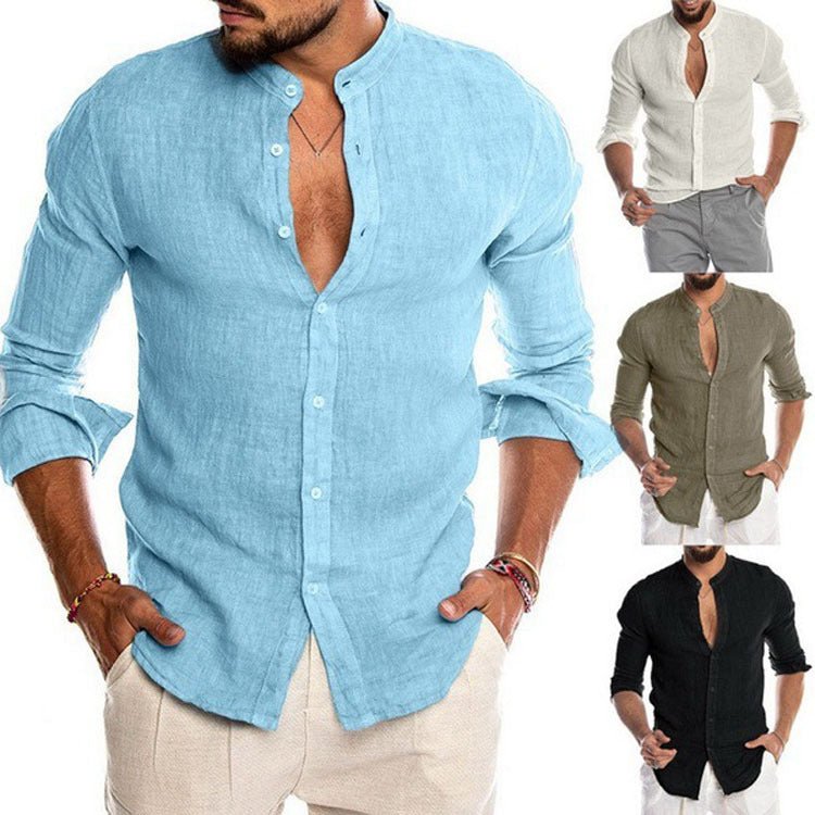 Casual Linen Long Sleeve Shirt for Men with Stand Collar and V-Neck, Autumn/Winter New Style - F.MarketCC0EE378C8BD4858A50CC4E7CE365AC3eproloSCasual Linen Long Sleeve Shirt for Men with Stand Collar and V-Neck, Autumn/Winter New StyleCasual Linen Long Sleeve Shirt for Men with Stand Collar and V-Neck, Autumn/Winter New Style
