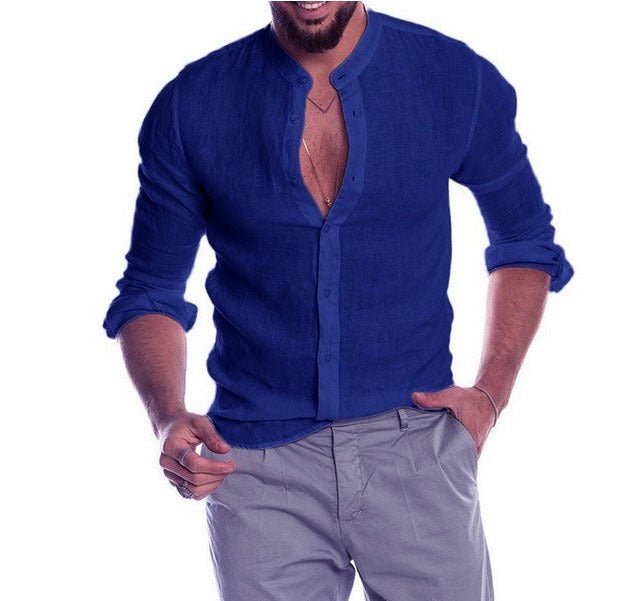 Casual Linen Long Sleeve Shirt for Men with Stand Collar and V-Neck, Autumn/Winter New Style - F.Market7CEAAACD49C74B289D3EE18AAA3FFAB6eproloSCasual Linen Long Sleeve Shirt for Men with Stand Collar and V-Neck, Autumn/Winter New StyleCasual Linen Long Sleeve Shirt for Men with Stand Collar and V-Neck, Autumn/Winter New Style