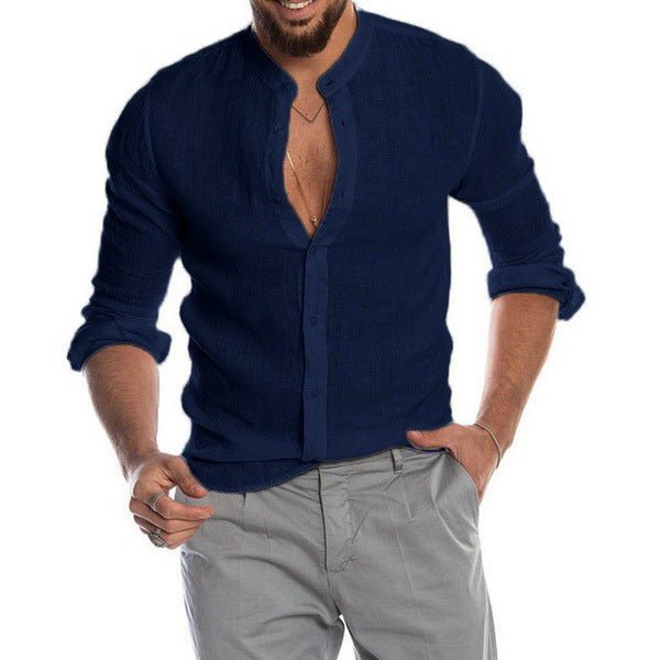 Casual Linen Long Sleeve Shirt for Men with Stand Collar and V-Neck, Autumn/Winter New Style - F.Market009FB9E1D18547CA9031E260AB7F5155eproloSCasual Linen Long Sleeve Shirt for Men with Stand Collar and V-Neck, Autumn/Winter New StyleCasual Linen Long Sleeve Shirt for Men with Stand Collar and V-Neck, Autumn/Winter New Style