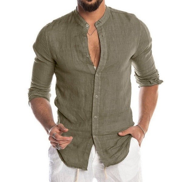 Casual Linen Long Sleeve Shirt for Men with Stand Collar and V-Neck, Autumn/Winter New Style - F.MarketCC0EE378C8BD4858A50CC4E7CE365AC3eproloSCasual Linen Long Sleeve Shirt for Men with Stand Collar and V-Neck, Autumn/Winter New StyleCasual Linen Long Sleeve Shirt for Men with Stand Collar and V-Neck, Autumn/Winter New Style