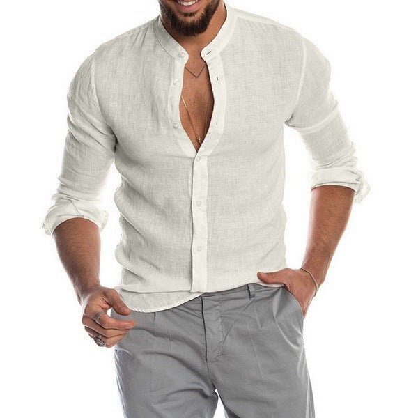 Casual Linen Long Sleeve Shirt for Men with Stand Collar and V-Neck, Autumn/Winter New Style - F.MarketCC0EE378C8BD4858A50CC4E7CE365AC3eproloSCasual Linen Long Sleeve Shirt for Men with Stand Collar and V-Neck, Autumn/Winter New StyleCasual Linen Long Sleeve Shirt for Men with Stand Collar and V-Neck, Autumn/Winter New Style