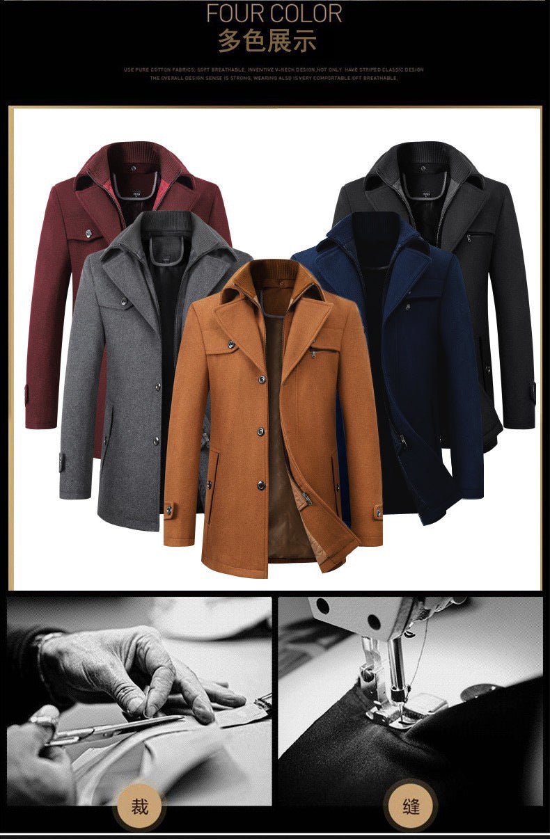 Cross-border Autumn and Winter Double Collar Wool Coat Men's Coat Casual Mid-length cotton and thickening Men's Plus Size - F.MarketRed / M/170F.MarketM/170Cross-border Autumn and Winter Double Collar Wool Coat Men's Coat Casual Mid-length cotton and thickening Men's Plus SizeCross-border Autumn and Winter Double Collar Wool Coat Men's Coat Casual Mid-length cotton and thickening Men's Plus Size