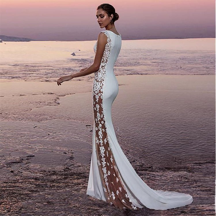 Cross-border European and American Evening Dress Lace Stitching Super Long Dress Vacation Sexy Hollow Female Amazon Factory - F.MarketWhite / SF.MarketSCross-border European and American Evening Dress Lace Stitching Super Long Dress Vacation Sexy Hollow Female Amazon FactoryCross-border European and American Evening Dress Lace Stitching Super Long Dress Vacation Sexy Hollow Female Amazon Factory