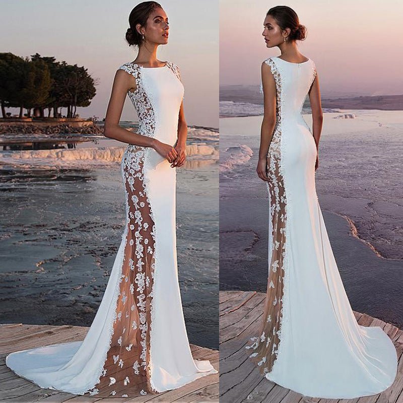 Cross-border European and American Evening Dress Lace Stitching Super Long Dress Vacation Sexy Hollow Female Amazon Factory - F.MarketWhite / SF.MarketSCross-border European and American Evening Dress Lace Stitching Super Long Dress Vacation Sexy Hollow Female Amazon FactoryCross-border European and American Evening Dress Lace Stitching Super Long Dress Vacation Sexy Hollow Female Amazon Factory