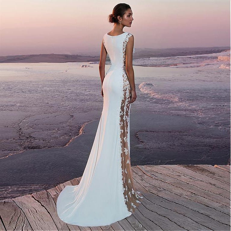 Cross-border European and American Evening Dress Lace Stitching Super Long Dress Vacation Sexy Hollow Female Amazon Factory - F.MarketWhite / SF.MarketSCross-border European and American Evening Dress Lace Stitching Super Long Dress Vacation Sexy Hollow Female Amazon FactoryCross-border European and American Evening Dress Lace Stitching Super Long Dress Vacation Sexy Hollow Female Amazon Factory