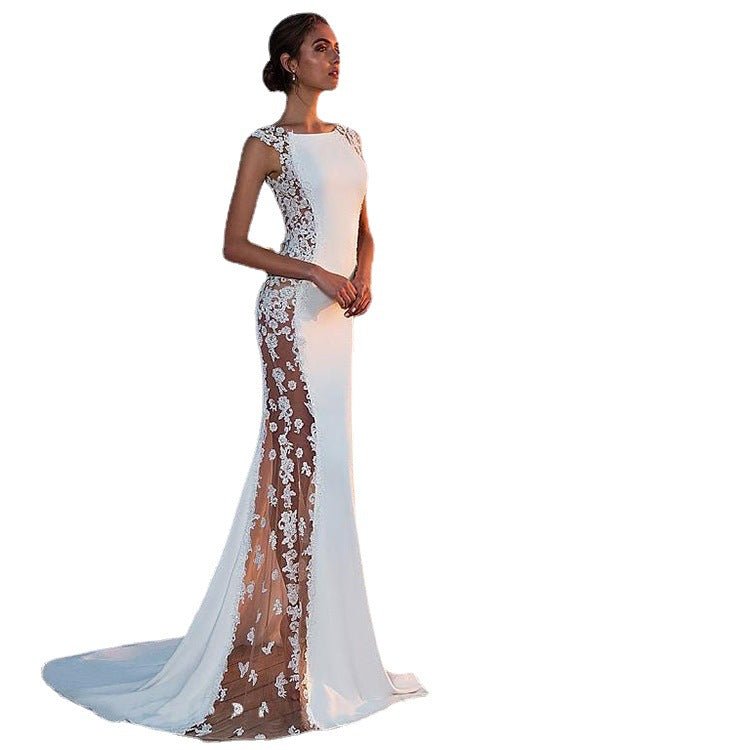 Cross-border European and American Evening Dress Lace Stitching Super Long Dress Vacation Sexy Hollow Female Amazon Factory - F.MarketWhite / SF.MarketSCross-border European and American Evening Dress Lace Stitching Super Long Dress Vacation Sexy Hollow Female Amazon FactoryCross-border European and American Evening Dress Lace Stitching Super Long Dress Vacation Sexy Hollow Female Amazon Factory