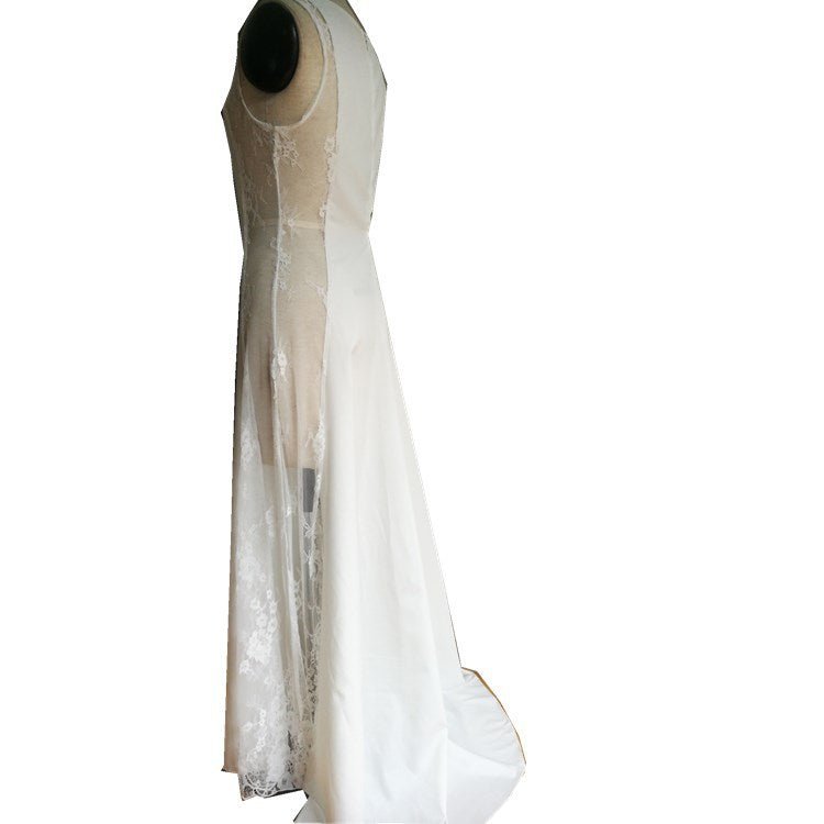 Cross-border European and American Evening Dress Lace Stitching Super Long Dress Vacation Sexy Hollow Female Amazon Factory - F.MarketWhite / SF.MarketSCross-border European and American Evening Dress Lace Stitching Super Long Dress Vacation Sexy Hollow Female Amazon FactoryCross-border European and American Evening Dress Lace Stitching Super Long Dress Vacation Sexy Hollow Female Amazon Factory