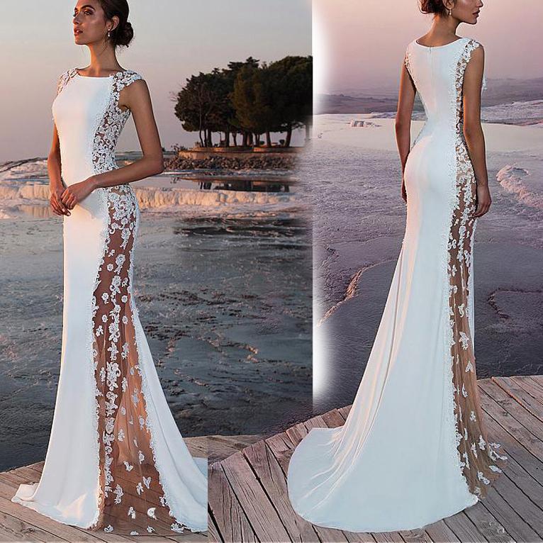 Cross-border European and American Evening Dress Lace Stitching Super Long Dress Vacation Sexy Hollow Female Amazon Factory - F.MarketWhite / SF.MarketSCross-border European and American Evening Dress Lace Stitching Super Long Dress Vacation Sexy Hollow Female Amazon FactoryCross-border European and American Evening Dress Lace Stitching Super Long Dress Vacation Sexy Hollow Female Amazon Factory
