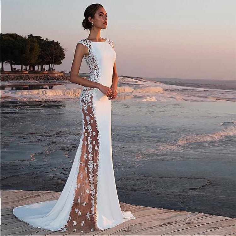 Cross-border European and American Evening Dress Lace Stitching Super Long Dress Vacation Sexy Hollow Female Amazon Factory - F.MarketWhite / SF.MarketSCross-border European and American Evening Dress Lace Stitching Super Long Dress Vacation Sexy Hollow Female Amazon FactoryCross-border European and American Evening Dress Lace Stitching Super Long Dress Vacation Sexy Hollow Female Amazon Factory