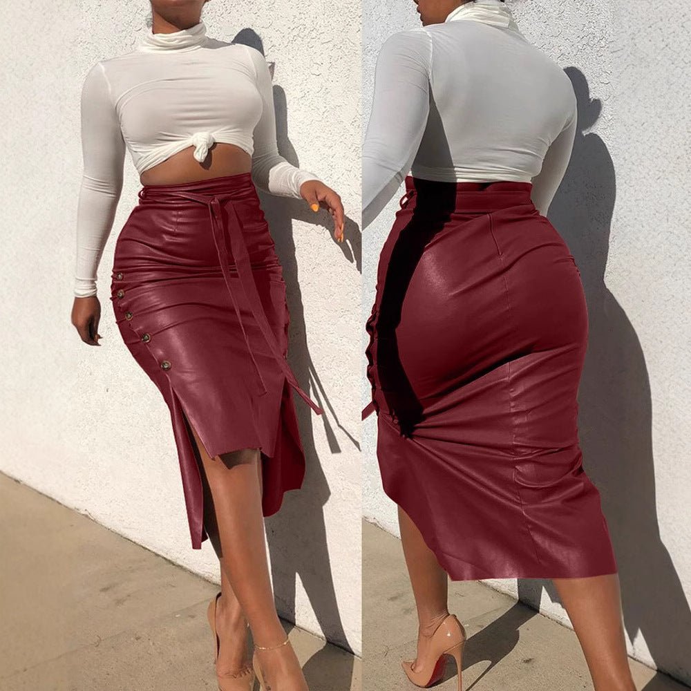 Cross-border foreign trade European and American leather skirt Amazon women's clothing hot sale split slim mid-length hip half PU skirt generation hair - F.MarketWine Red / SF.MarketSCross-border foreign trade European and American leather skirt Amazon women's clothing hot sale split slim mid-length hip half PU skirt generation hairCross-border foreign trade European and American leather skirt Amazon women's clothing hot sale split slim mid-length hip half PU skirt generation hair